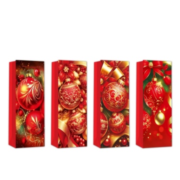 Пакет подар. бум. новогодн. (под бутылку) 36*12,8*8,4 см 210 гр/м2 "Красные игрушки" микс дизайнов