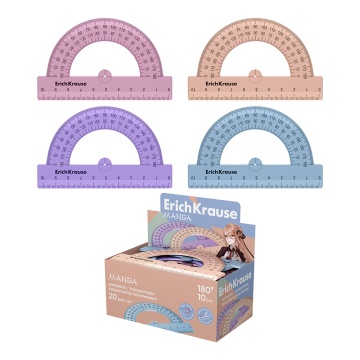 Транспортир пластиковый ErichKrause Manga, 180/10см, ассорти (в коробке-дисплее по 20 шт)