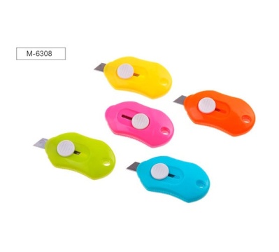 Нож канцелярский мини. 60*30 мм. Шир.лезвия 10 мм. 6 цв. Ассорти