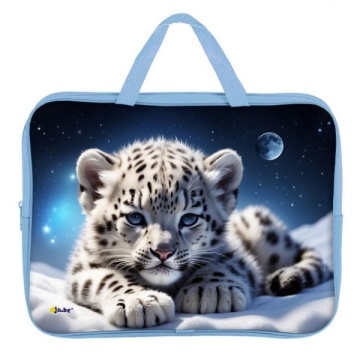 Папка для тетрадей А4 с ручками. Текстиль. СНЕЖНЫЙ БАРСИК. 350х265x80мм