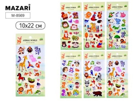 Наклейки декоративные ЖИВОТНЫЕ, 10*22 см, 6 дизайнов