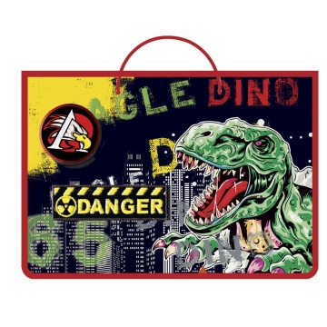 Папка А4 (335*235*55) с ручками, молния, пластик "Опасный дино"
