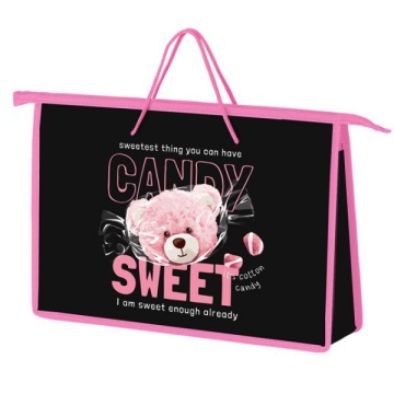 Папка А4 (340*245*75) с ручками, молния, пластик "Мишка Candy"