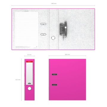 Папка-регистратор с арочным механизмом разборная ErichKrause, Neon, А4, 70 мм, розовый
