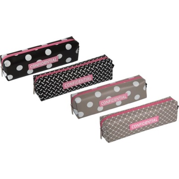 Пенал-косметичка (210*50*45) молния, кожзам "Confidential", с каучуковой аппликац., ассорти