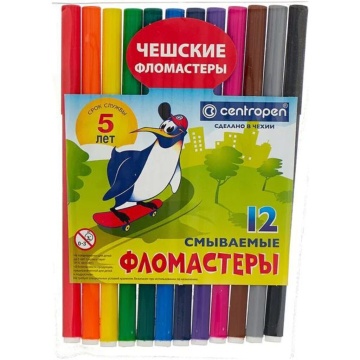 Фломастеры 12цв "Centropen. Пингвины", карт.упак.