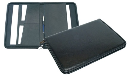 Папка деловая к/з А4 30мм 1 отделение Чёрная на молнии