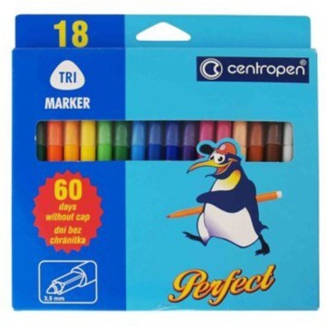 Фломастеры  18цв "Centropen. Perfect trio", устойчивые к высыханию, карт.упак