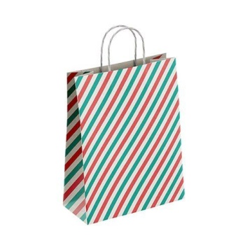 Пакет подар. бумажн. 25*22*12 см, 100 гр/м2 Широкая полоса, крученые ручки