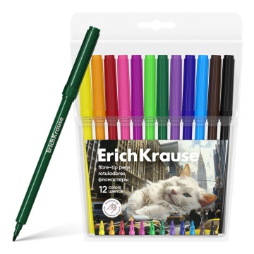 Фломастеры  12цв "Erich Krause. Big City Cats", вент.колпачок, блистер