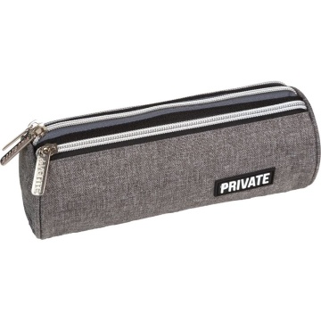 Пенал-косметичка (220*80*80) молния, ткань " Private", 3 отд., серый, на 70пр.