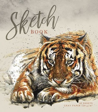 Скетчбук А5  30л., гребень, 120гр/м2 "Тигр" серая бумага