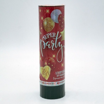 Хлопушка пневматическая 16см "Супер Пати" серпантин фольга, красная