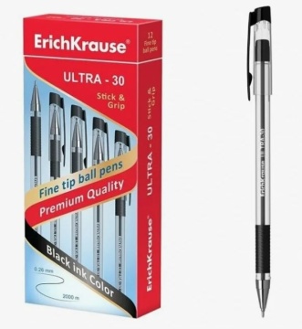 Ручка шариковая. Premium Quality. 0,7 мм. Прозр.пластик.корпус, резиновый грип. Чёрная