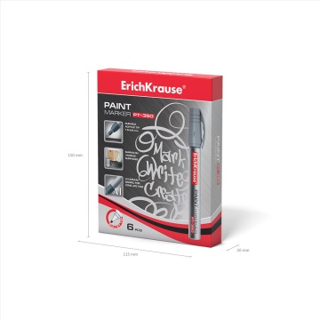 Маркер-краска ErichKrause PT-350, цвет чернил серебряный (в коробке по 6 шт.)