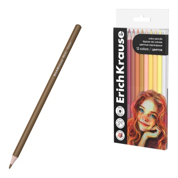 Цветные карандаши деревянные ErichKrause Art Spirit Skin круглые, грифель 4 мм, 12 цветов (в ПЭТ-бок