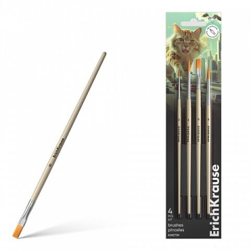 Набор кистей Erich Krause Big City Cats синтетика 4шт., д/акварели и гуаши