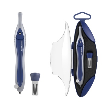 Готовальня ErichKrause Classic, (металлический циркуль и сменные грифели), пенал, синий