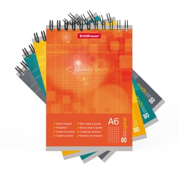 Блокнот на спирали ErichKrause Spiralblock, А6, 80 листов, клетка_MIX-PACK