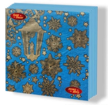 Салфетка Gold decor "НГ Фонарь на синем" 33*33см, 20 шт., 3-х слойная