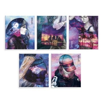 Тетрадь, 48 л. клетка, арт. 61714. 5 МОЯ ВСЕЛЕННАЯ .мягкий переплёт (2 скобы), обложка - печать по фольге, выборочный ТВИН УФ-лак, мелованный картон 210 г.м², Упаковка Ассорти.