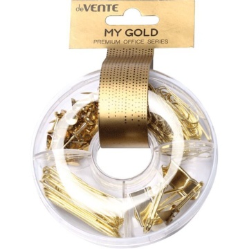 Набор канц.принадлежностей "deVENTE Gold" скрепки 50мм-15шт, 28мм-50шт, кнопки-20шт, зажим 19мм-4шт