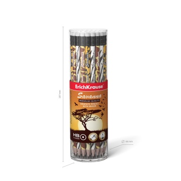 Чернографитный карандаш ErichKrause Savanna, круглый, с ластиком, HB (в тубусе по 42 шт.)