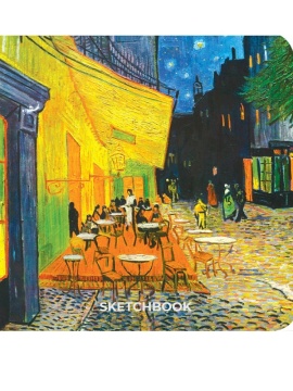 Скетчбук 189*189мм  64л., сшивка, 160гр/м2 "Ван Гог Премиум. Ночная терраса кафе" тв.обл.