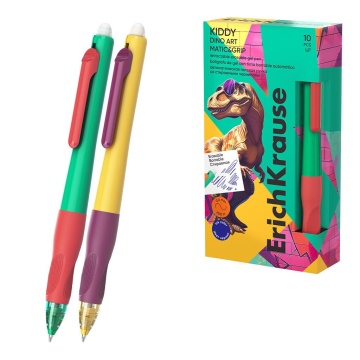 Ручка гелевая стираемая автомат Erich Krause "Kiddy Matic&Grip Dino Art " синяя, 0,5мм