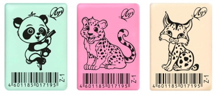 Ластик Луч " ZOO " 35*25*8 мм, пастельный, ассорти