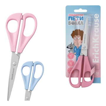 Ножницы ErichKrause Приключения Пети и Волка, 16.5см, ассорти (в блистере по 1 шт.)