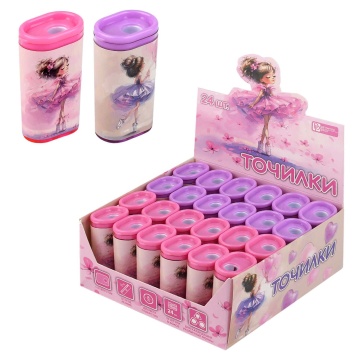 Точилка пласт. 1 отв. "Балерины" 2,8*1,9*4,9см, контейнер, ассорти