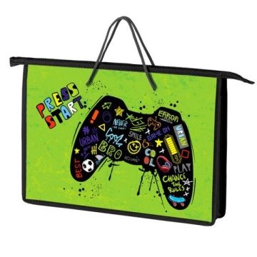 Папка А4 (340*245*45) с ручками, молния, пластик "Джойстик арт"