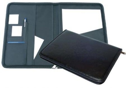 Папка деловая к/з А4 30мм 1 отделение Чёрная, на молнии, 2 кармана, карм.под визитки