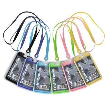 Бейдж вертикальный в комплекте с силиконовой лентой ErichKrause акриловый, размер вставки 54х85 мм,