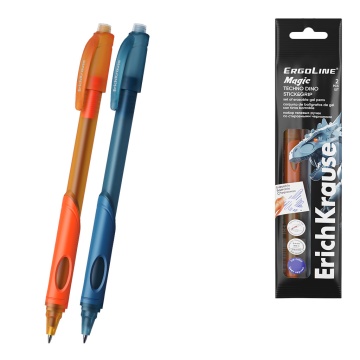 Набор из 2 ручек гелевых сo стираемыми чернилами ErichKrause ErgoLine Magic Stick&Grip Techno Dino