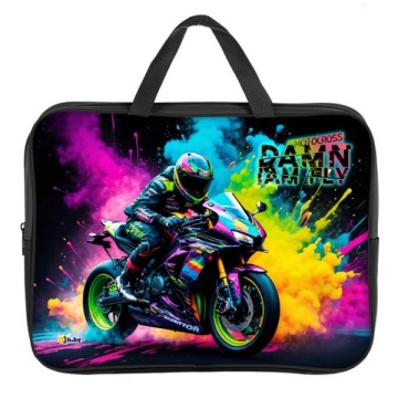 Папка для тетрадей. А4. МОТОГОНЩИК. Текстиль, ручка тесьма. 350*265*80 мм