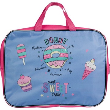 Папка А4 (350*270*70) с ручками, молния, ткань " Donut"