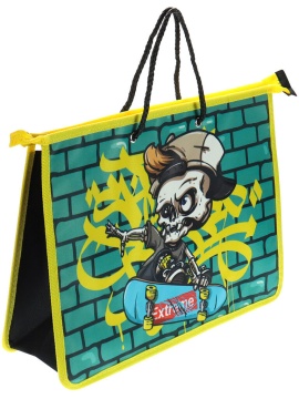 Папка А4 (335*235*100) с ручками, молния, ткань "Скелет-скейтер - 1"