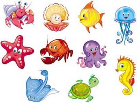 Комплект украшений на скотче 14*14см "Веселые морские обитатели" 10шт/уп