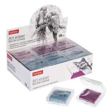 Ластик Hatber для ретуширования (мягкий) в коробочке ассорти, КЛЯЧКА