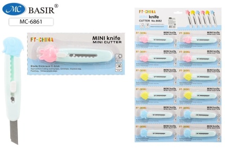 Нож канцелярский детский. Фигурный цв.корпус, 9,7 см