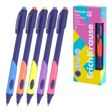 Ручка шариковая ErichKrause ErgoLine Kids для левшей 0.5мм Stick&Grip Neon, синий