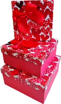 Набор подарочных коробок 3в1 с бантом "Сердечки" 15*15*6.5, 17*17*8, 19*19*9.5см