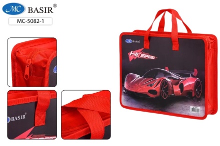 Папка для тетрадей, А4, пластиковая, на молнии. "Машина". С тканевыми ручками. 33,5*26,5*8 см, Ассорти