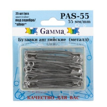 Булавки английские, метал. размер  55мм, 25шт, серебро