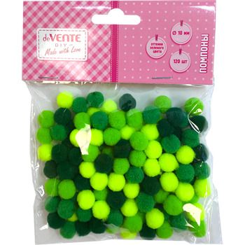 Набор "Помпоны" 10мм 120шт. оттенки зеленого