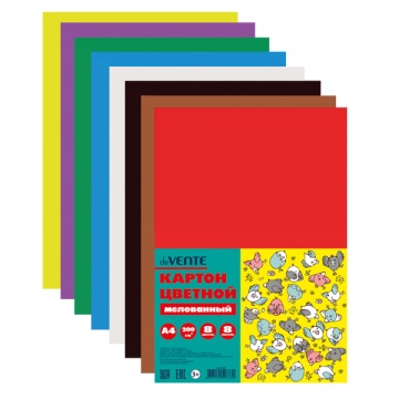 Картон цветной мелов А4 08л 08цв "Birds" в пакете DEVENTE 8040782