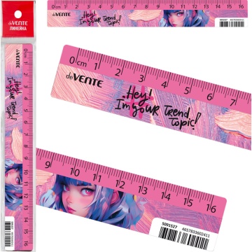 Линейка 16 см пластик. Hey Girl , с цветным стикером