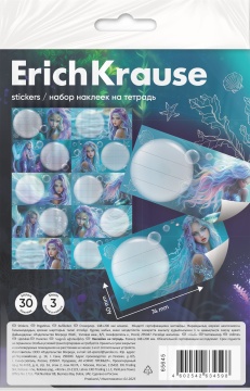 Наклейки на тетрадь ErichKrause Aquamarine, 3 листа, в пакете с европодвесом